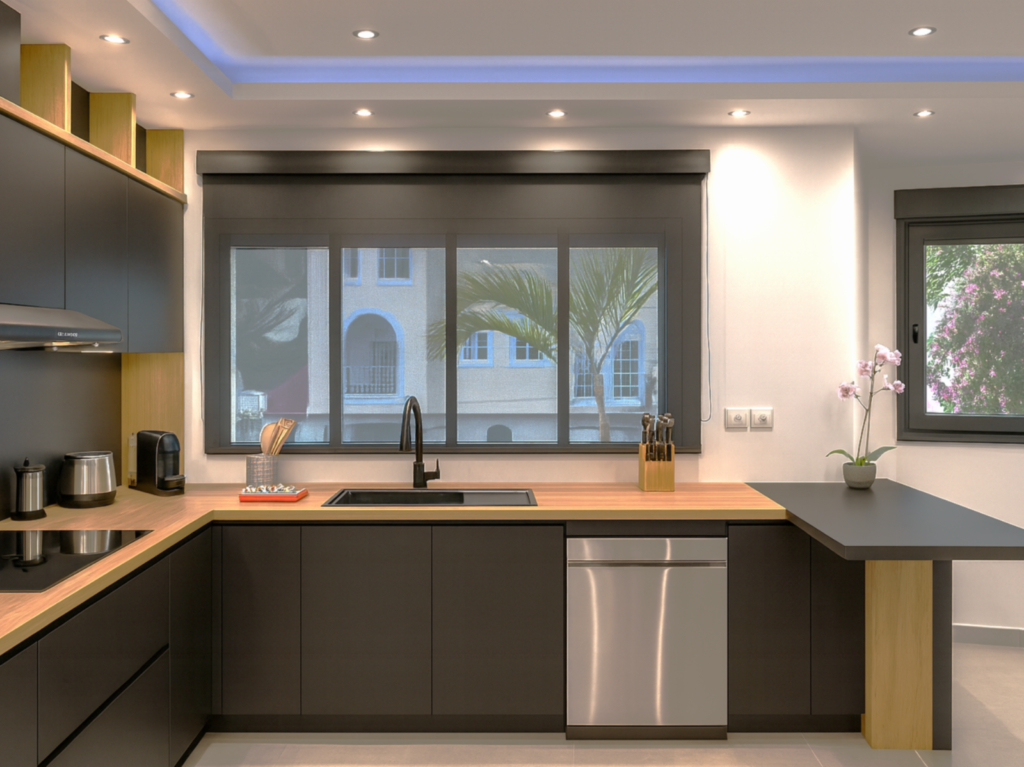 Grande cuisine confortable et entièrement équipée Grande cuisine entièrement équipée avec réfrigérateur dans un appartement de vacances à Playa del Carmen