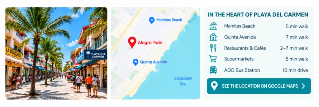 Alegro – Prime Location in Playa del Carmen Alegro location near Mamitas Beach and Quinta Avenida in Playa del Carmen