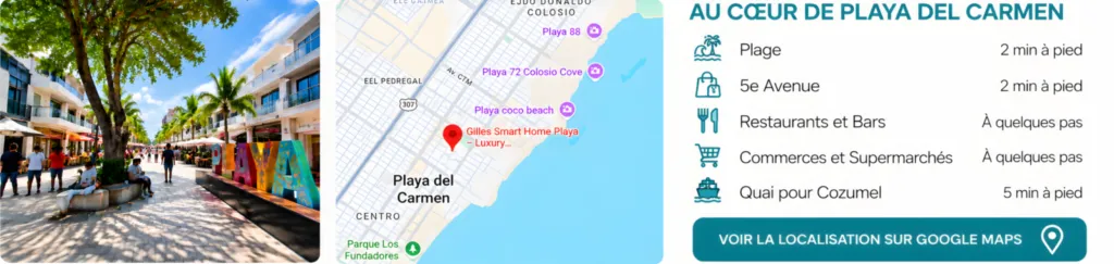 Emplacement idéal au cœur de Playa del Carmen, près de la plage, de la 5e Avenue, des restaurants et commerces