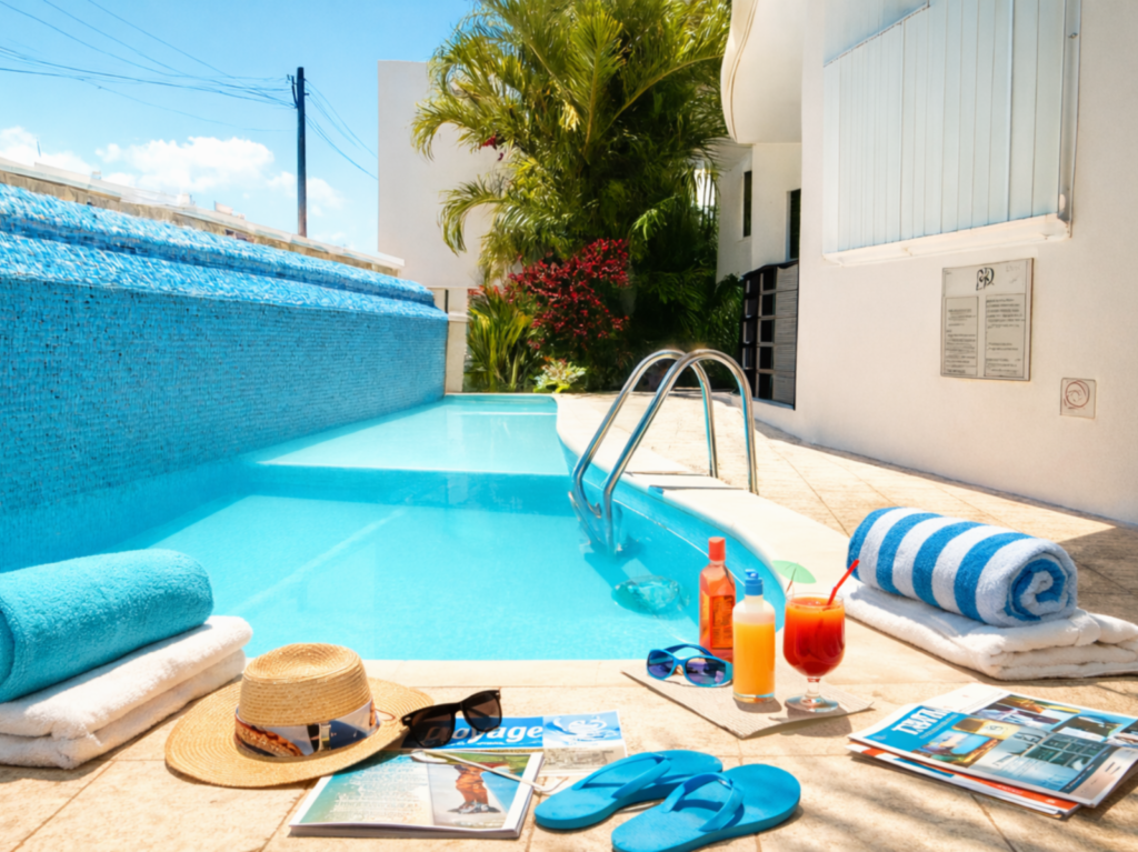 profitez d'une piscine discrète et chaleureuse Piscine avec espace détente du Twin Alegro à Playa del Carmen