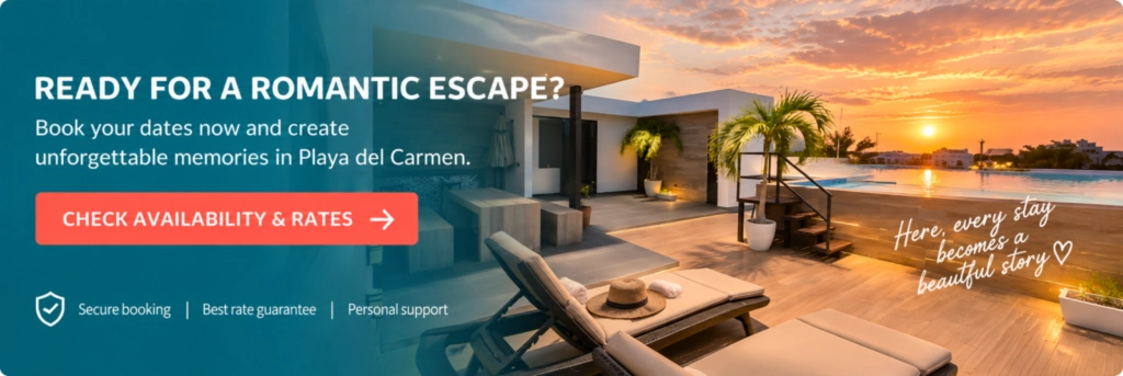 Romantic Getaway with Rooftop Pool – Vedra Suite Playa del Carmen Romantic getaway at Vedra Suite in Playa del Carmen with rooftop pool, sunset views and secure direct booking