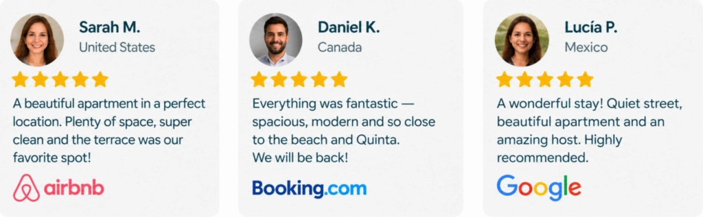 5-Star Guest Reviews 5-star guest reviews for our vacation rentals in Playa del Carmen