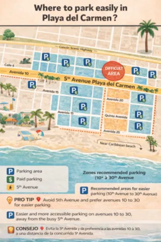 Map showing parking areas near downtown Playa D.C
