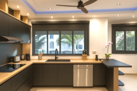 Cuisine moderne et entièrement équipée Cuisine moderne entièrement équipée avec bar dans un appartement à Playa del Carmen