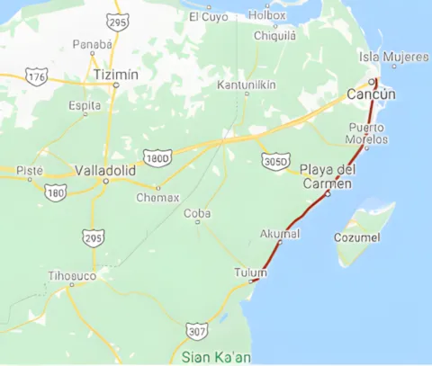 the distance from Cancun Airport. to playa del carmen